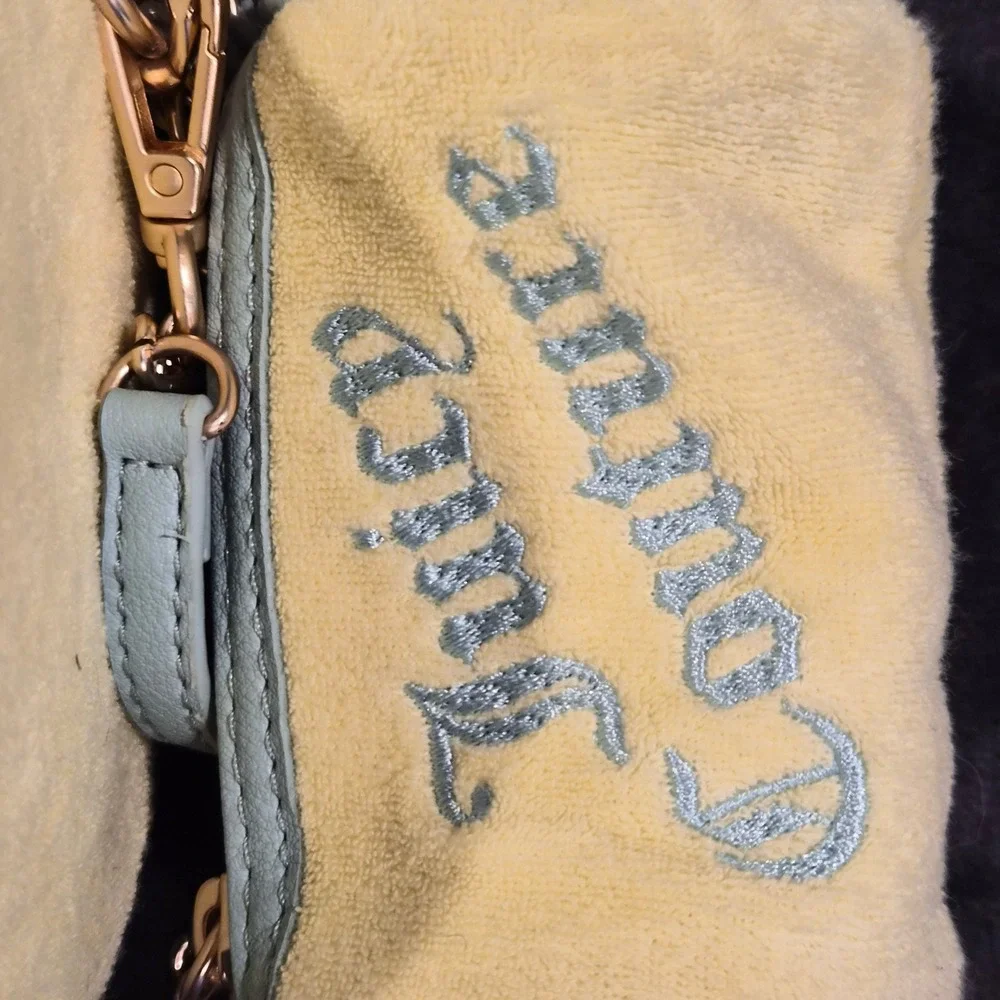 Juicy Couture Yellow Velour Barrel Bag with Mini Pouch Set Blue Trim Y2K Style